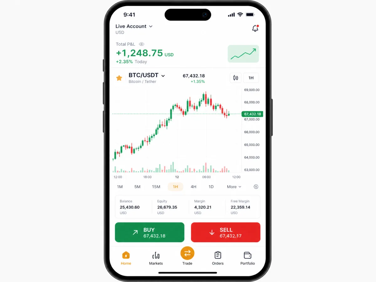 Vive Lucroire — écrans de l'application de trading mobile